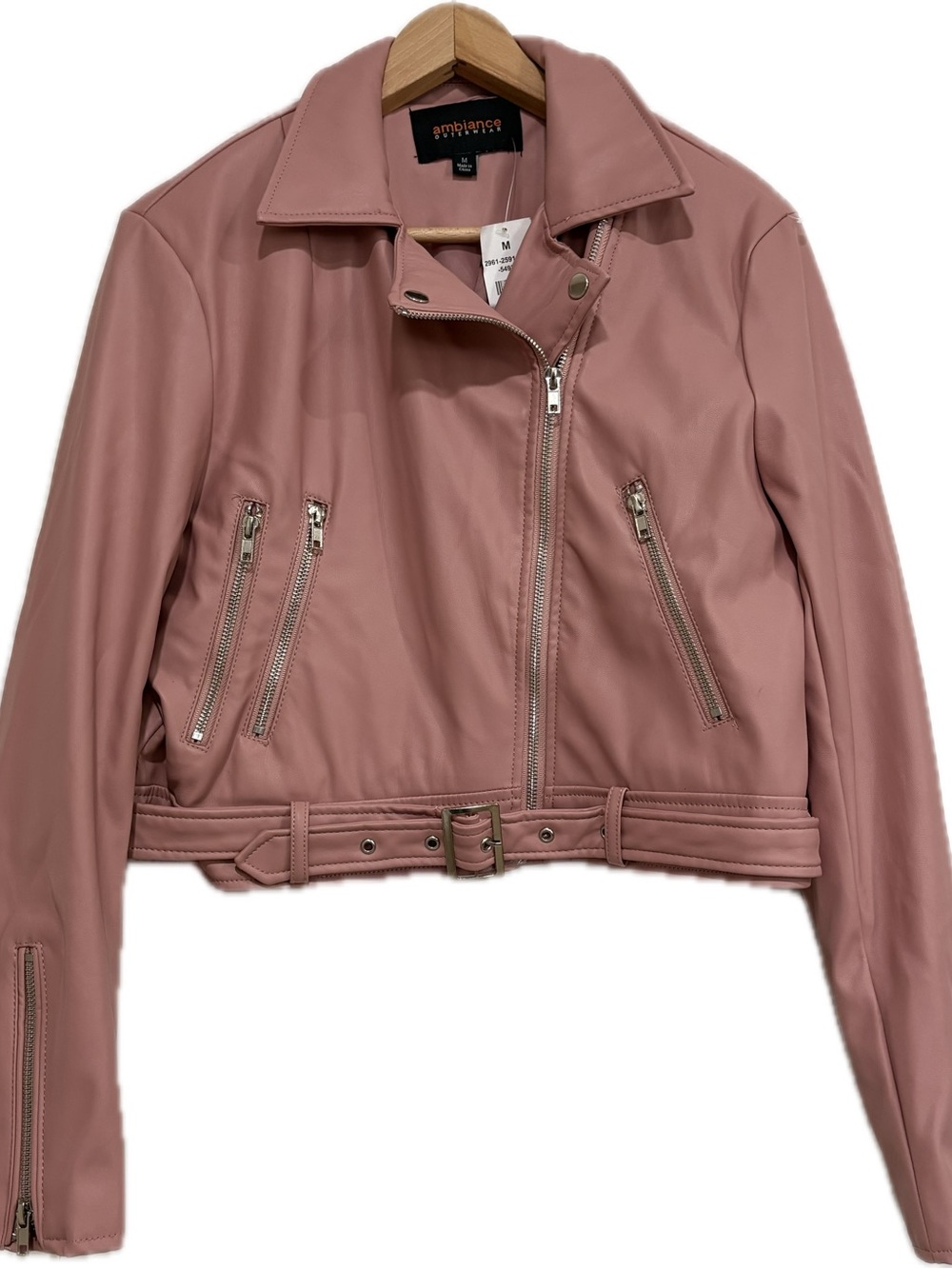 Ambiance Outerwear Dusty Pink Belted Moto Jacket NWT Medium - Picture 6 of 9